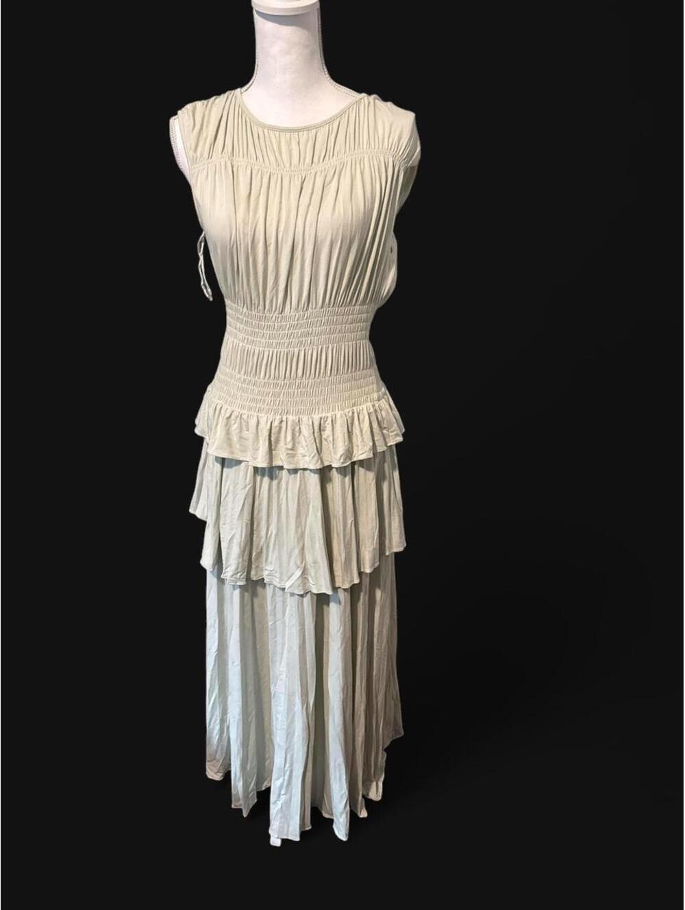 Rebecca Taylor Cottagecore Tiered Maxi Dress XL Ivory Mint Romantic Prairie Boho